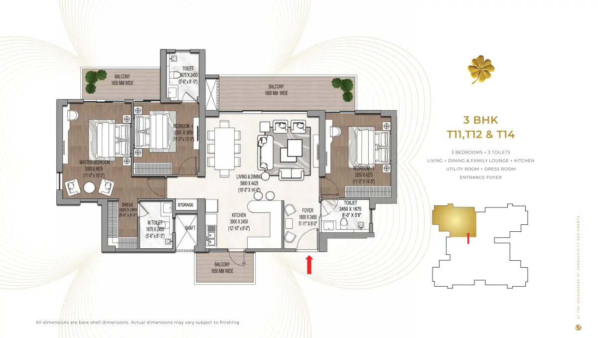 3 BHK Floor Plan Signature Global Cloverdale