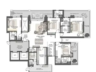 3 BHK Floor Plan Elan The Emperor