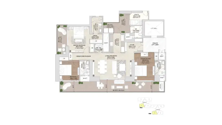 3 BHK Floor Plan Signature Global Twin Tower DXP