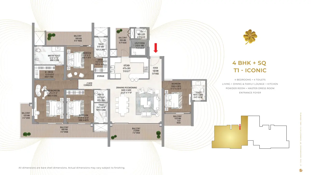 4 BHK Floor Plan Signature Global Cloverdale