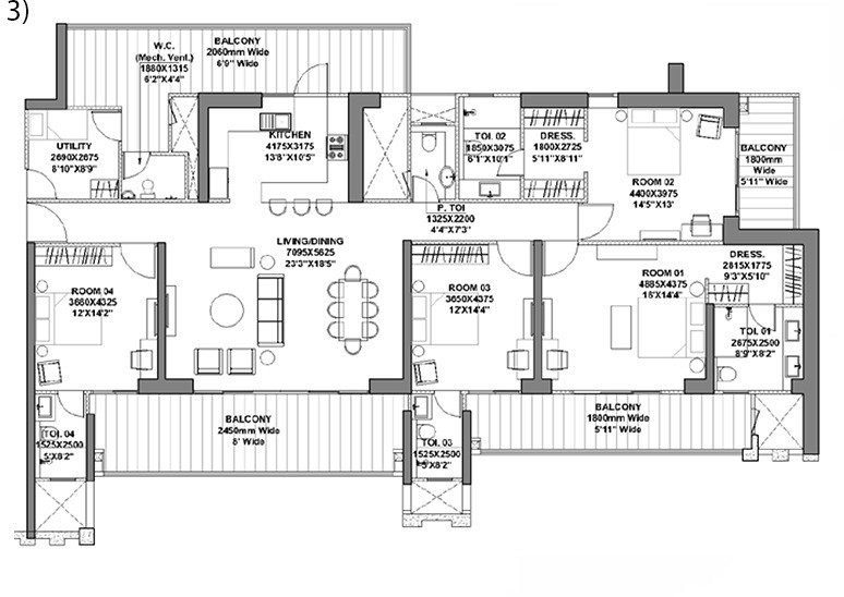 4 BHK Floor Plan DLF The Dahlias