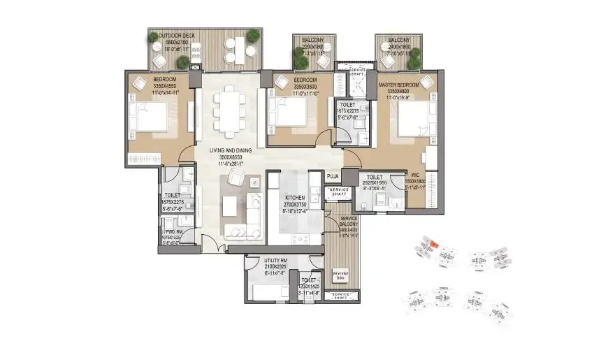 3 BHK Floor Plan Signature Global De Luxe DXP